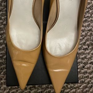 Goldenrod patent leather heels